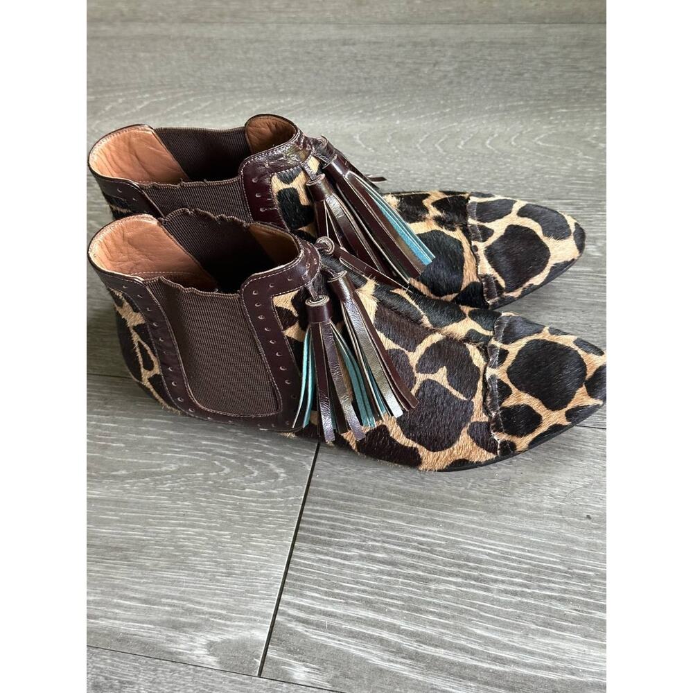 BOTTLE Sao Paulo Haircalf Giraffe Print Tassel Ankle Boots EU 37 US 7 - Picture 6 of 10